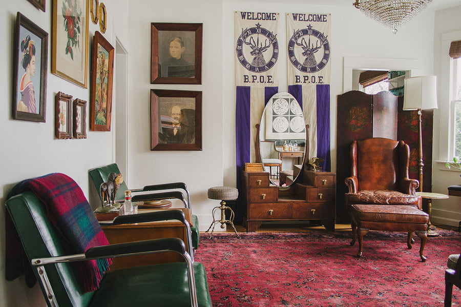 Leather Wingback & Ottoman