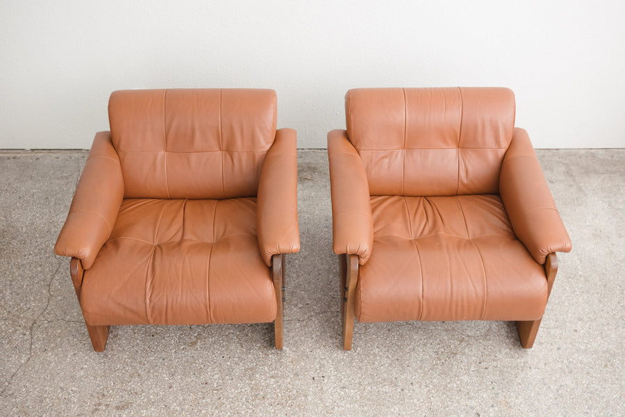 Pair Mid Century Leather Chairs