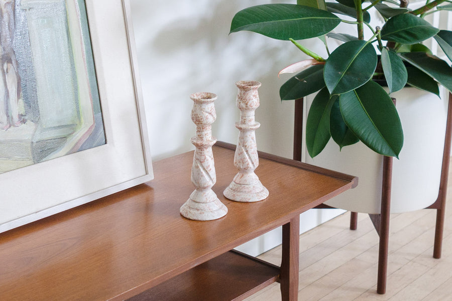 Pair Marble Candle Holders