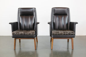 Pair Leather and Mud Cloth Chairs