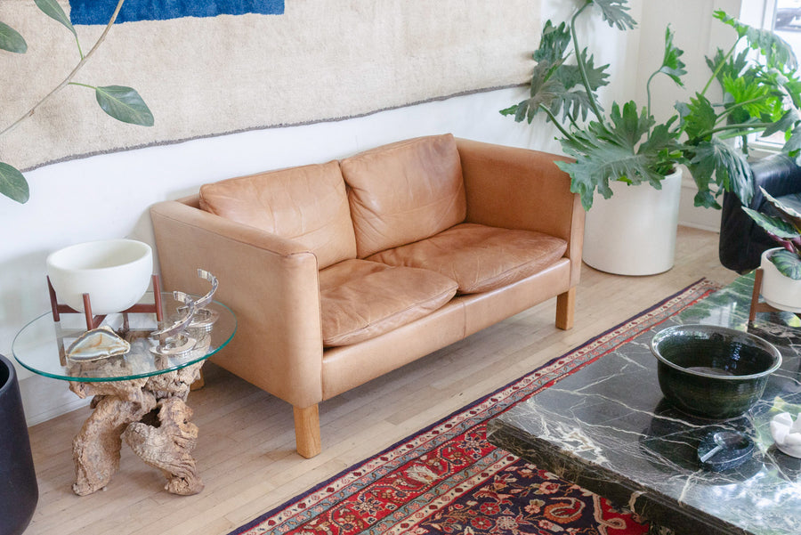 Danish Leather Loveseat