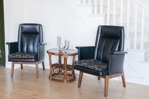 Pair Leather and Mud Cloth Chairs
