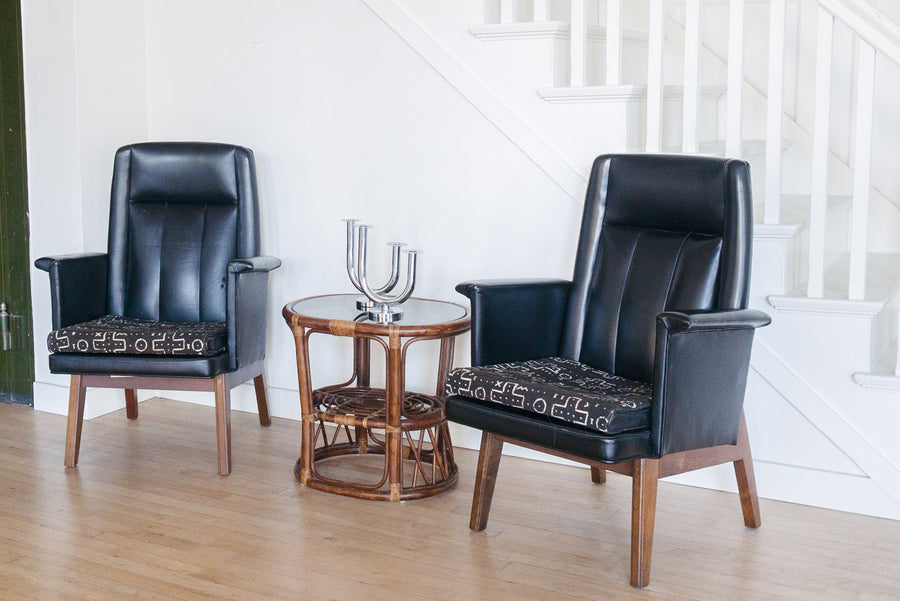Pair Leather and Mud Cloth Chairs