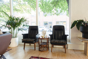 Pair Leather and Mud Cloth Chairs