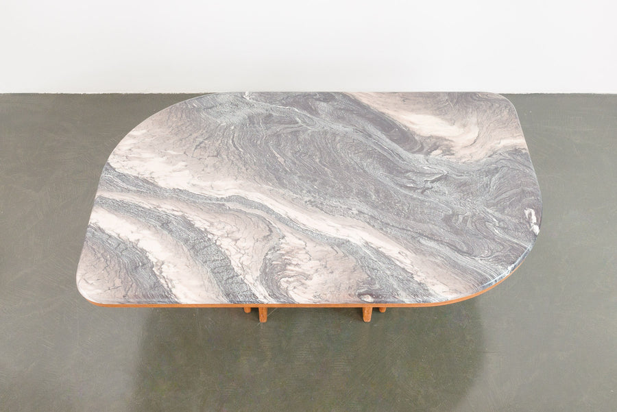 Teak and Faux Stone Coffee Table