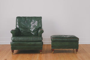 Green Leather Chair & Ottoman