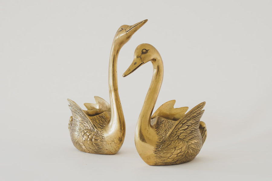 Vintage Brass Swan Planters