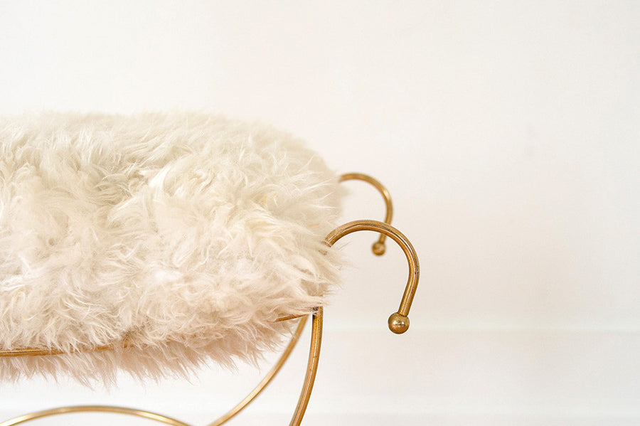 Gold Sheepskin Vanity Stool