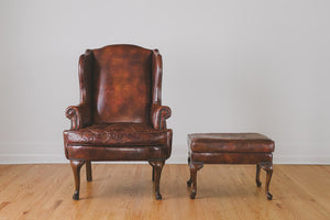Leather Wingback & Ottoman