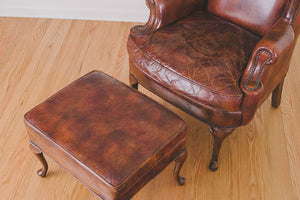 Leather Wingback & Ottoman