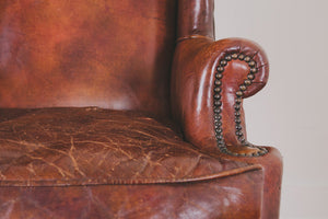 Leather Wingback & Ottoman