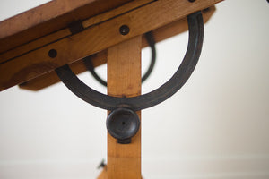 Industrial Oak Draftsman's Table