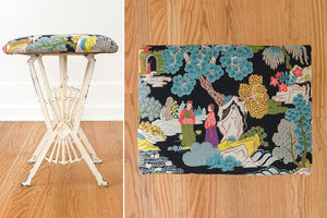 Art Deco Barkcloth Stool