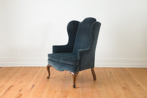 Blue Velvet Wing Chair