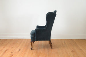 Blue Velvet Wing Chair