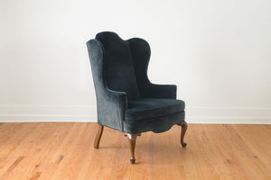 Blue Velvet Wing Chair