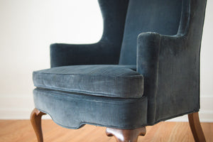 Blue Velvet Wing Chair
