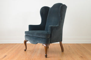 Blue Velvet Wing Chair