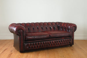 English Red Leather Chesterfield