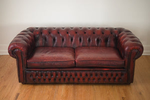 English Red Leather Chesterfield