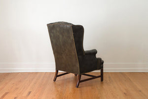 Tufted Green Leather Wing Chair