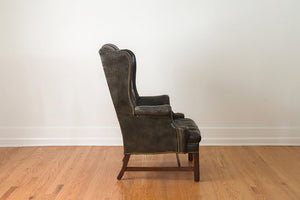 Tufted Green Leather Wing Chair