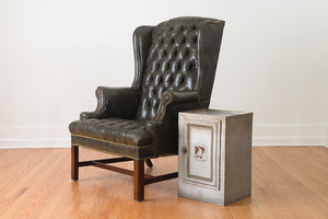Tufted Green Leather Wing Chair