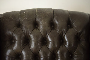 Tufted Green Leather Wing Chair