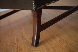 Tufted Green Leather Wing Chair