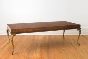 Burl Wood & Brass Coffee Table