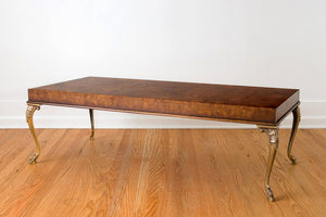 Burl Wood & Brass Coffee Table