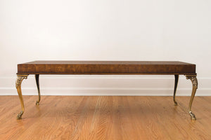 Burl Wood & Brass Coffee Table