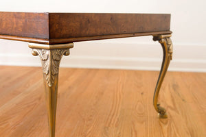 Burl Wood & Brass Coffee Table