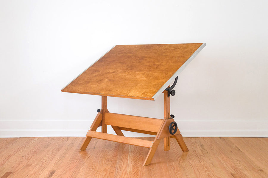 Large Oak Draftsman's Table