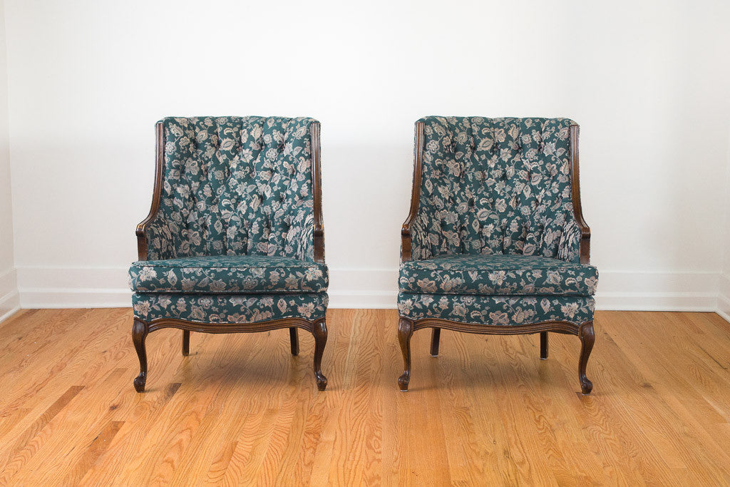 Teal Floral Tufted Chairs